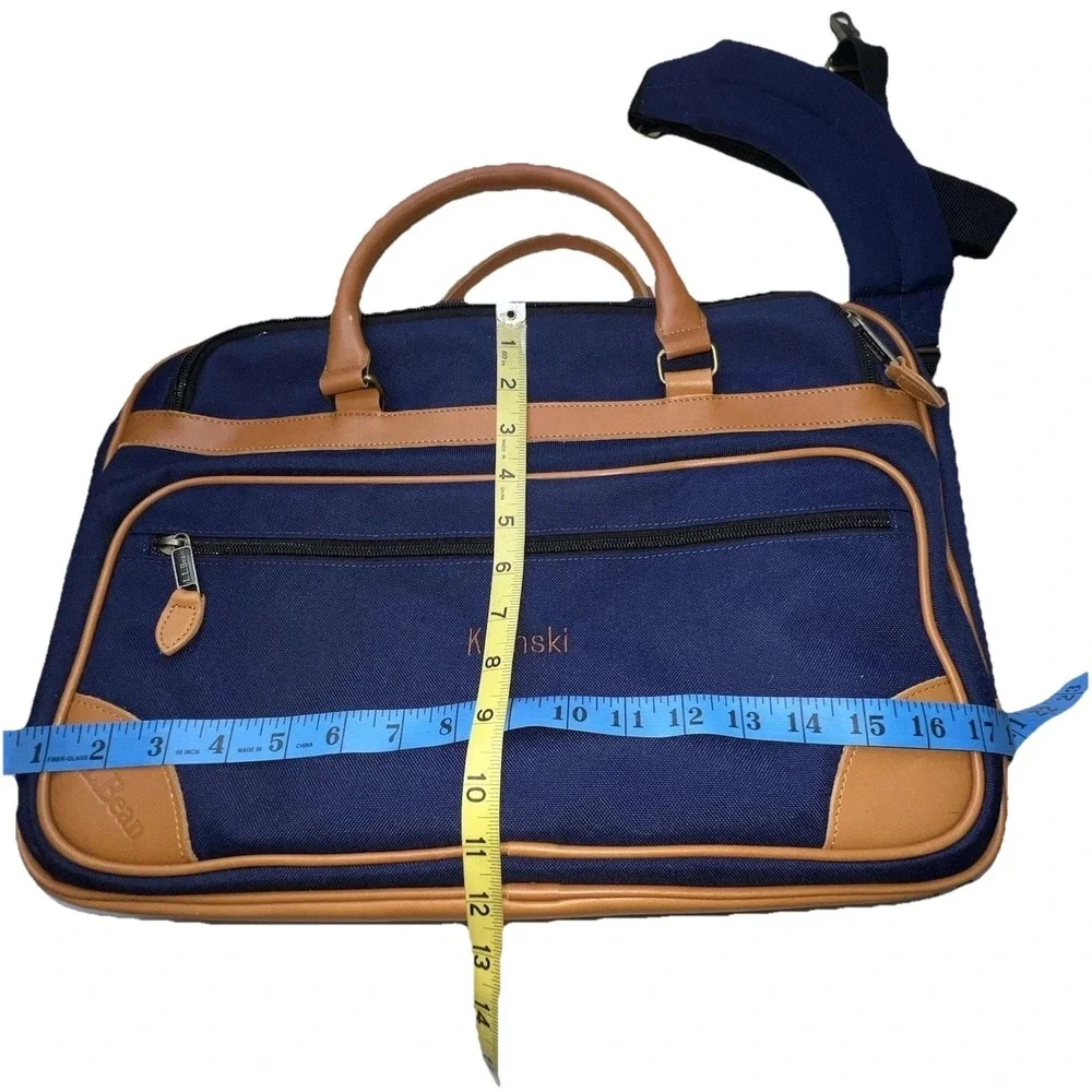 LL Bean Navy Canvas/Leather Messenger Sling Bag Embroidered 
